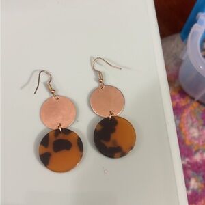 Brown and Gold Geometric Earrings with Tortoiseshell Design